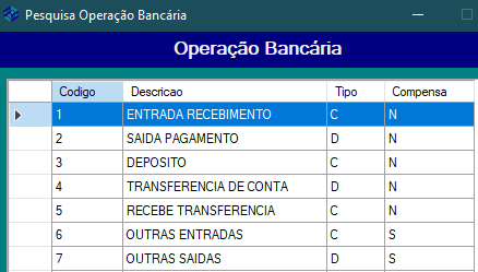 tipos de operações